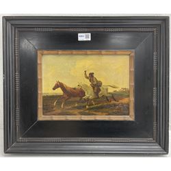 F Smith (British 19th century): Mexican Cowboy Lassoing Wild Horse, oil on canvas signed 20cm x 27cm