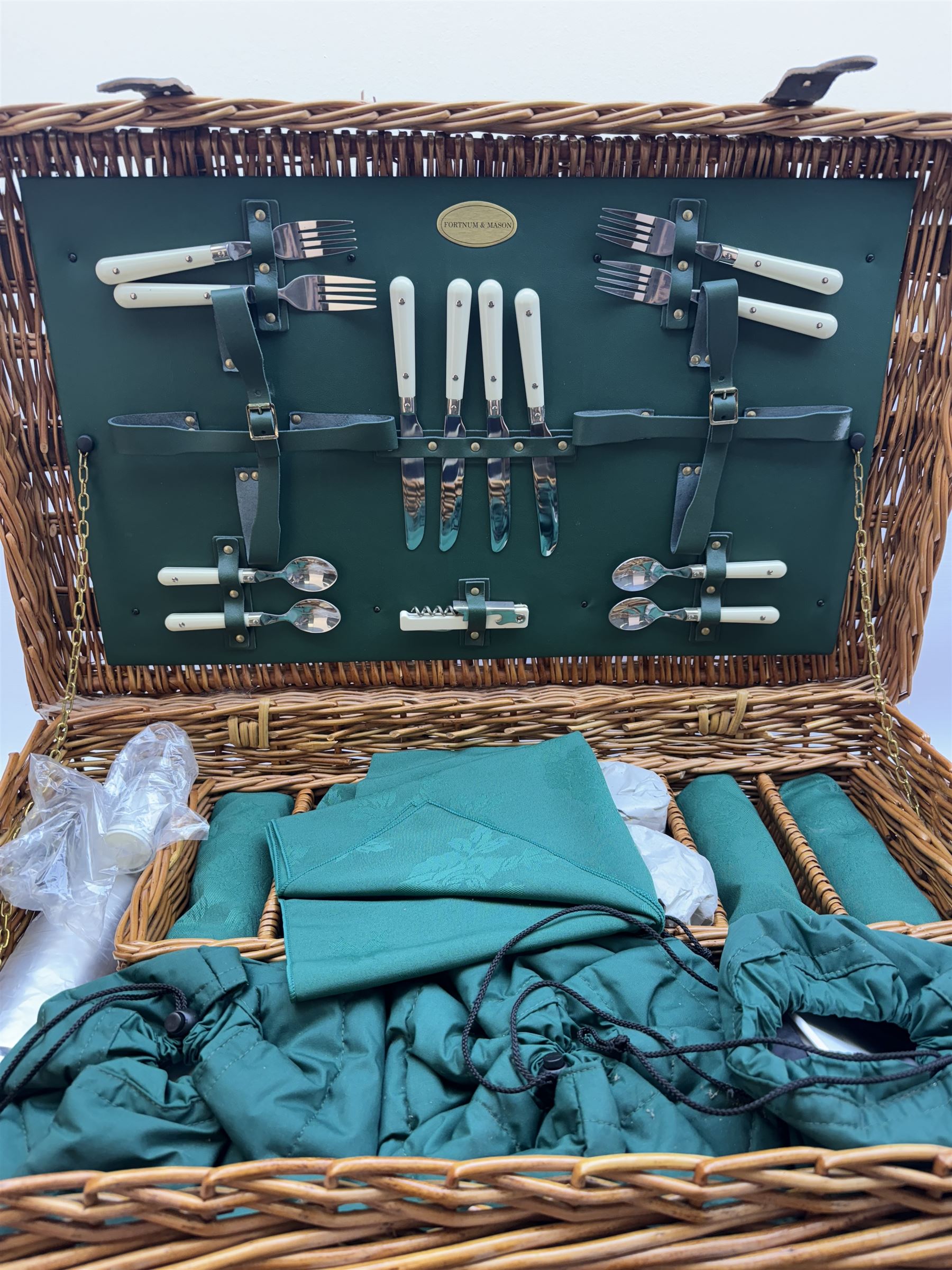 Fortnum and Mason picnic hamper for four, including plates, cutlery, flask etc 