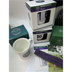 Collection of Wimbledon tennis memorabilia, including towels, programs, mugs, t-shirt, keyrings, ephemera etc