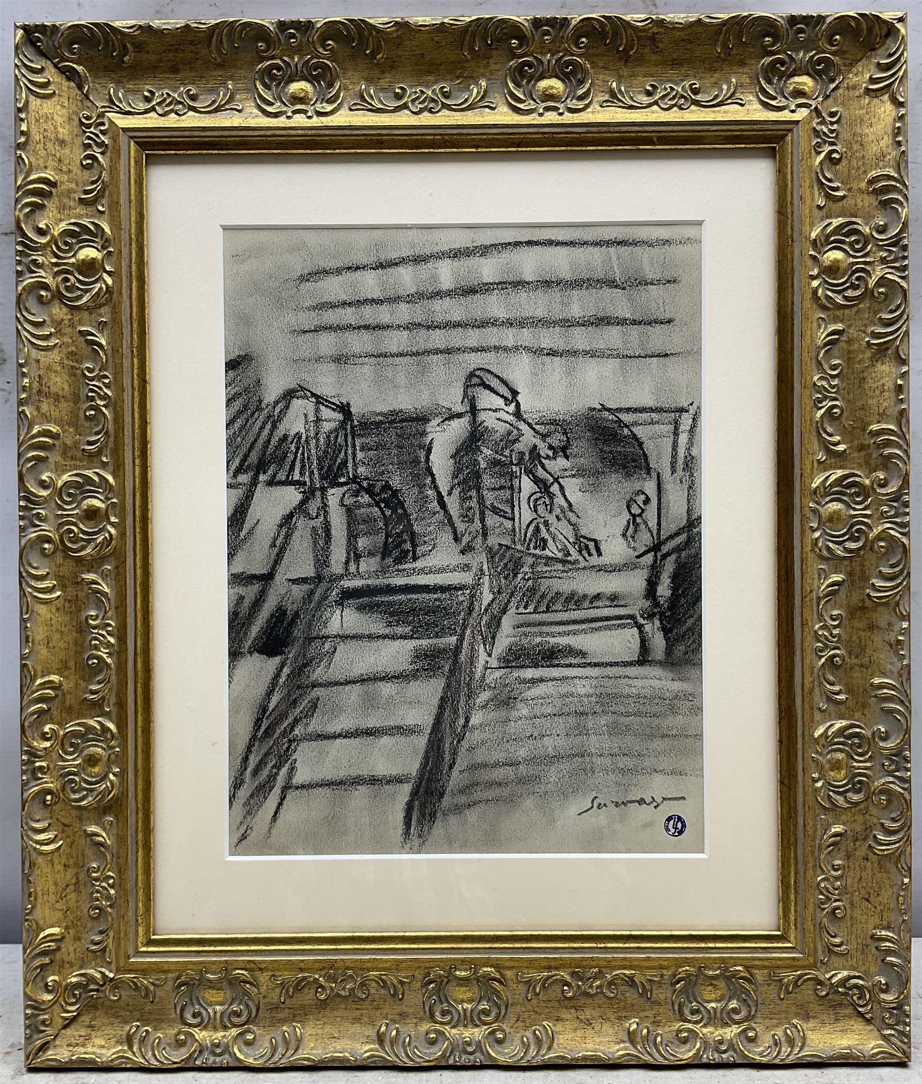 Léopold Survage (French 1879-1968): Miners Working, charcoal signed in pencil and bearing studio stamp 29cm x 22cm 