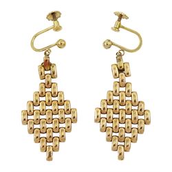 Pair of 9ct gold pendant screw back earrings, stamped 375