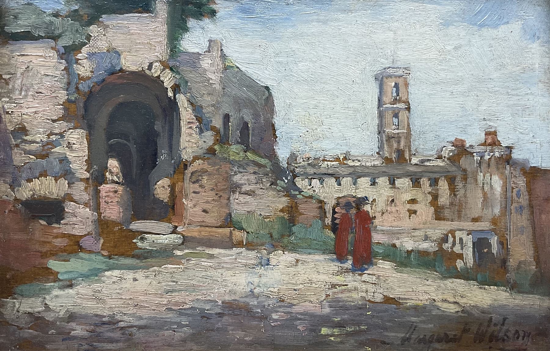 Margaret Thomson Wilson (Scottish 1864-1912): The Forum - Rome, oil on board signed, labelled verso 17cm x 24cm