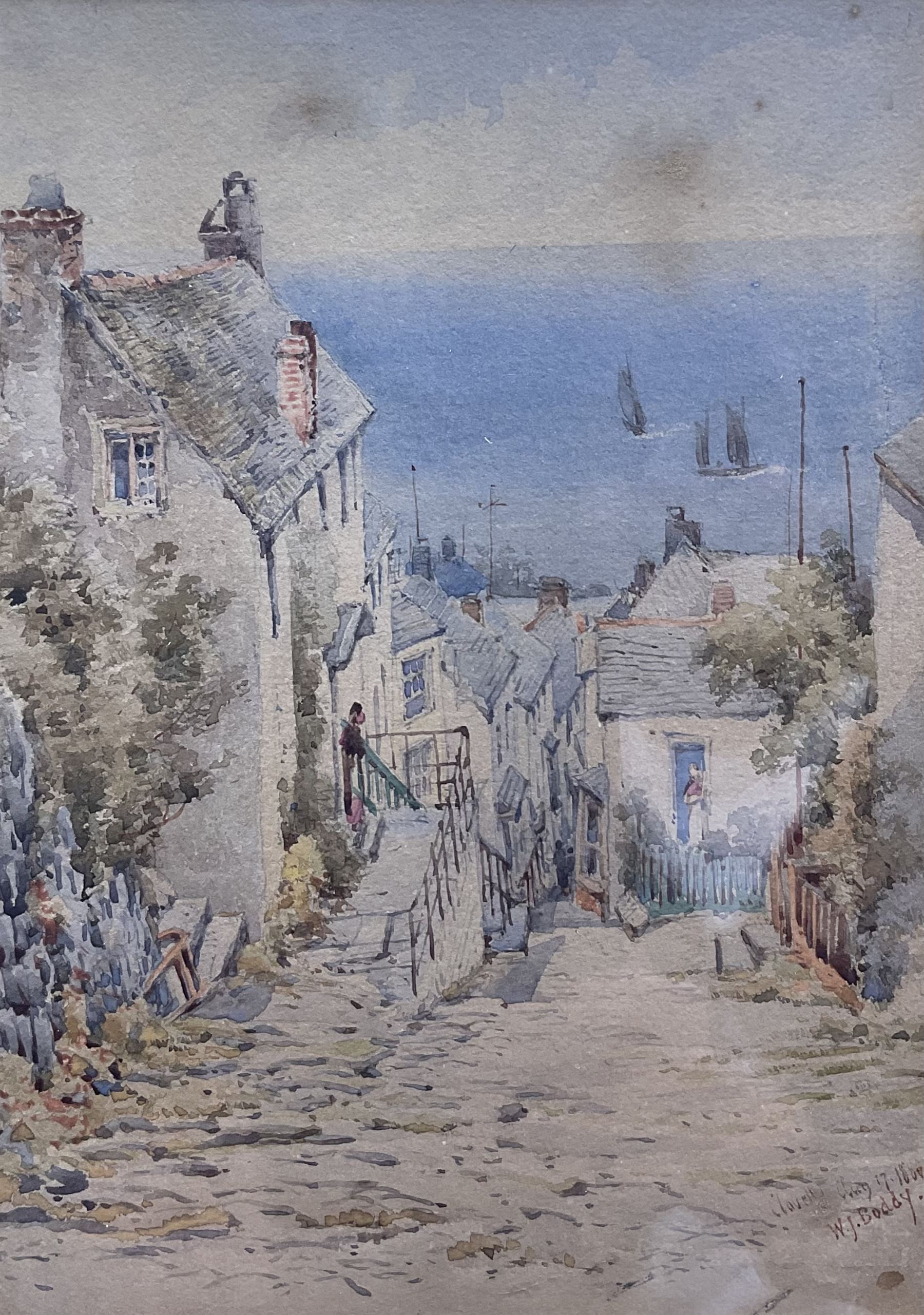 William James Boddy (British 1831-1911): 'Clovelly' Devon, watercolour signed, titled and dated 1880, 24cm x 18cm