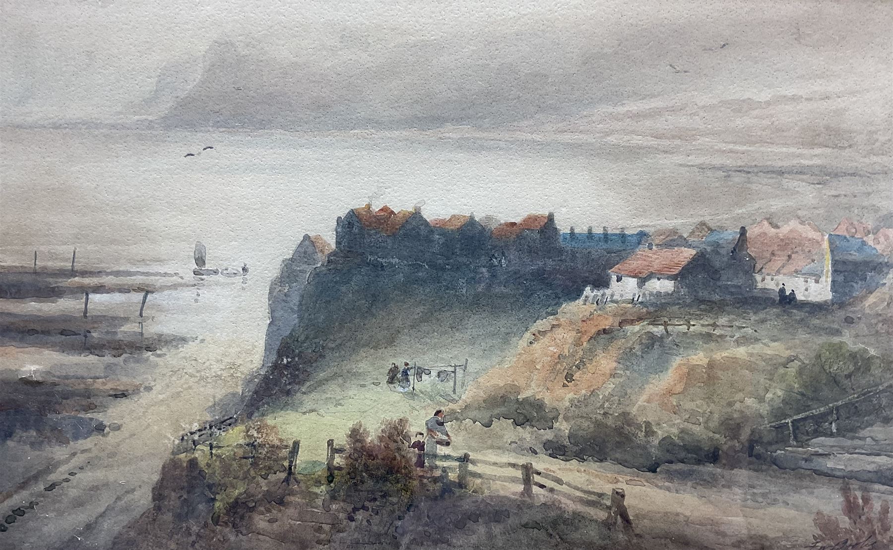 Frederick William Booty (British 1840-1924): Robin Hood's Bay - Evening, watercolour signed and dated 1918, 24.5cm x 39.5cm