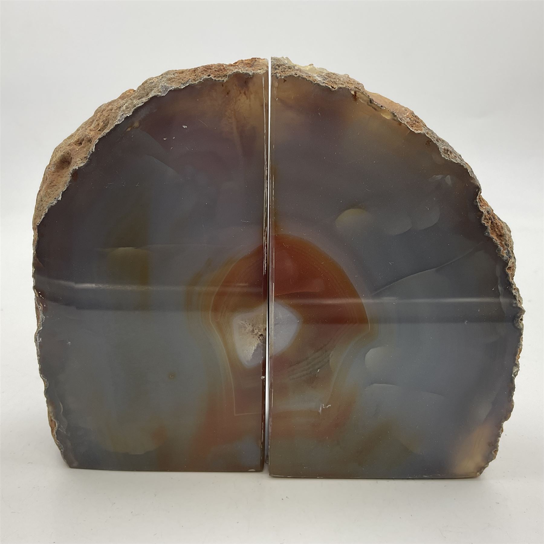 Pair of brown agate, natural edged bookends, H11cm