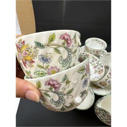 Minton Haddon Hall pattern part tea service, including milk jug, open sucrier, teacups and saucers, dessert plates etc