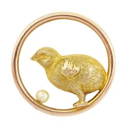 Early 20th century gold chick and pearl circular brooch