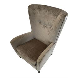 2 x Wing back armchair upholstered in silver crushed velvet fabric