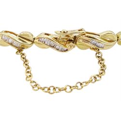 14ct gold baguette cut diamond, infinity link bracelet