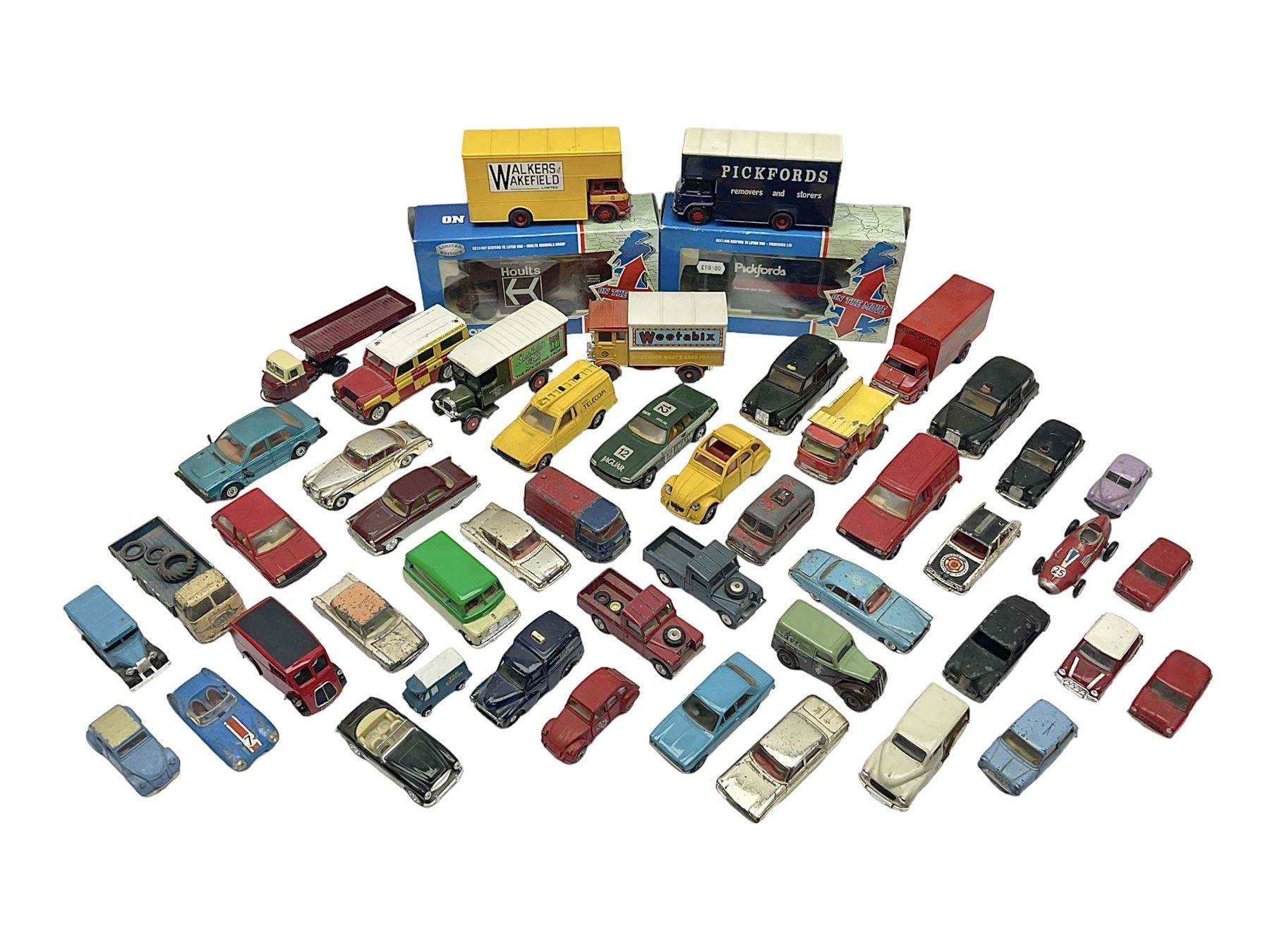 Corgi - approximately forty die-cast models of various scales to include ‘On the Move’ CC11406 and CC11407, both boxed; Renault 16, Ford Consul Classic, Vanwall Racing Car etc 