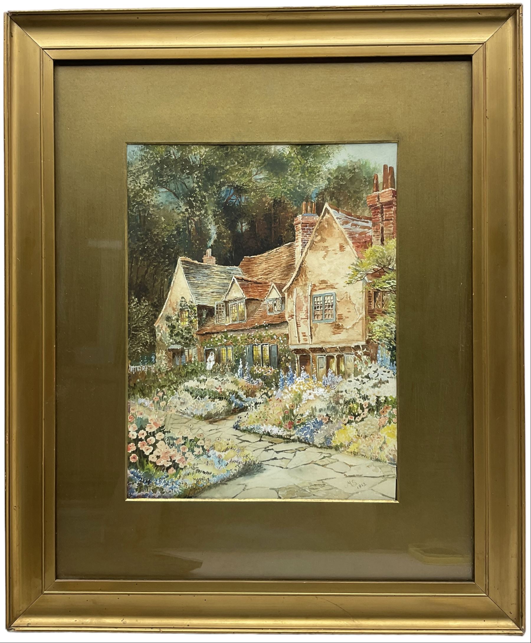 Thomas Coxon (British 20th Century): 'Abbots Harbour - East Marton', watercolour signed titled and dated '08, 37cm x 49cm; MS (British 19th Century): Little Cottage Garden, watercolour signed with initials and dated 1913, 28cm x 21cm (2)