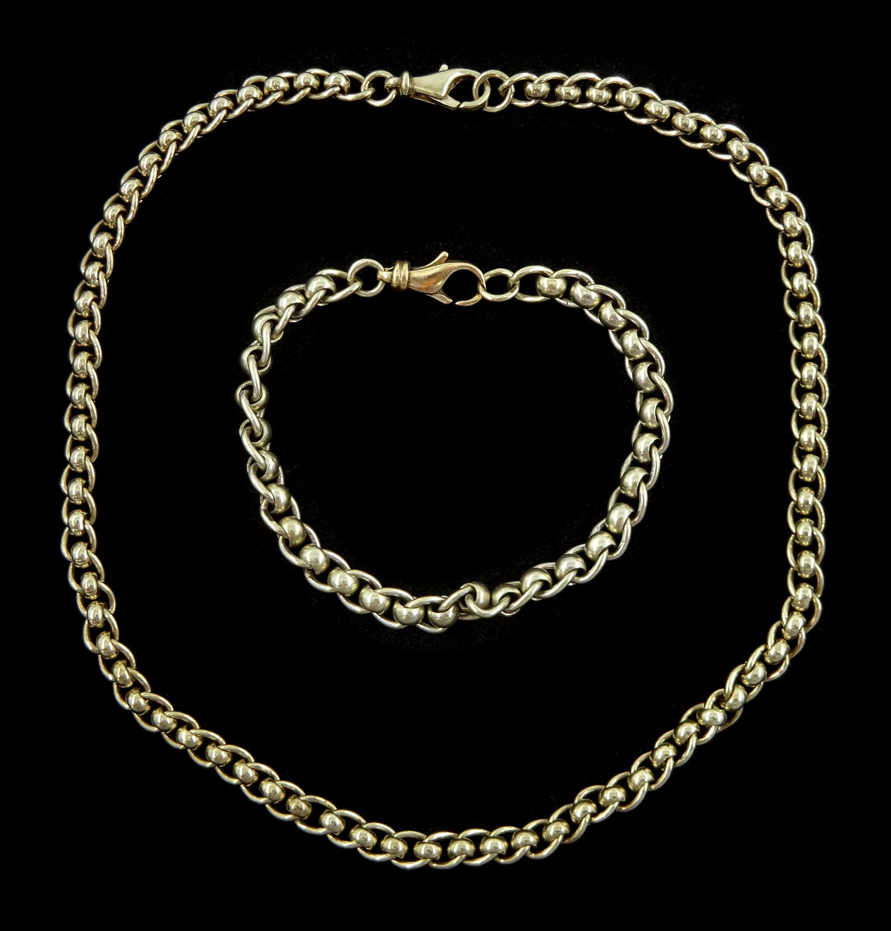 9ct gold rollerball link chain necklace, Birmingham 2001 and a similar 9ct gold bracelet