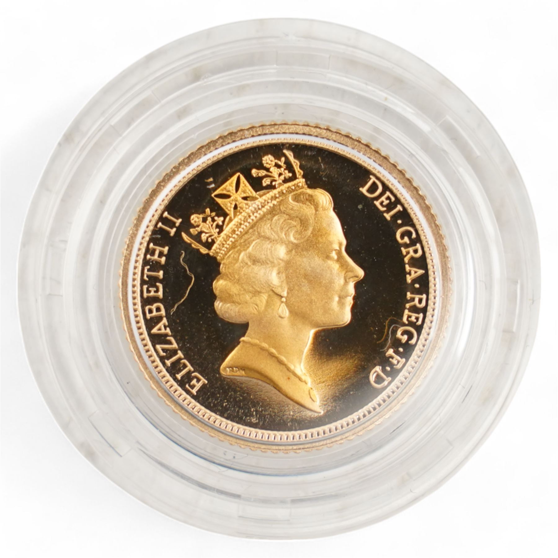 Queen Elizabeth II 1990 gold proof half sovereign coin, cased with certificate