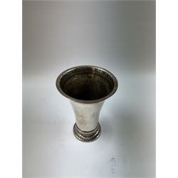 Keswick School of Industrial Arts, an Arts and Crafts plated copper vase, flared cylindrical form, stamped KSAI beneath, H14cm