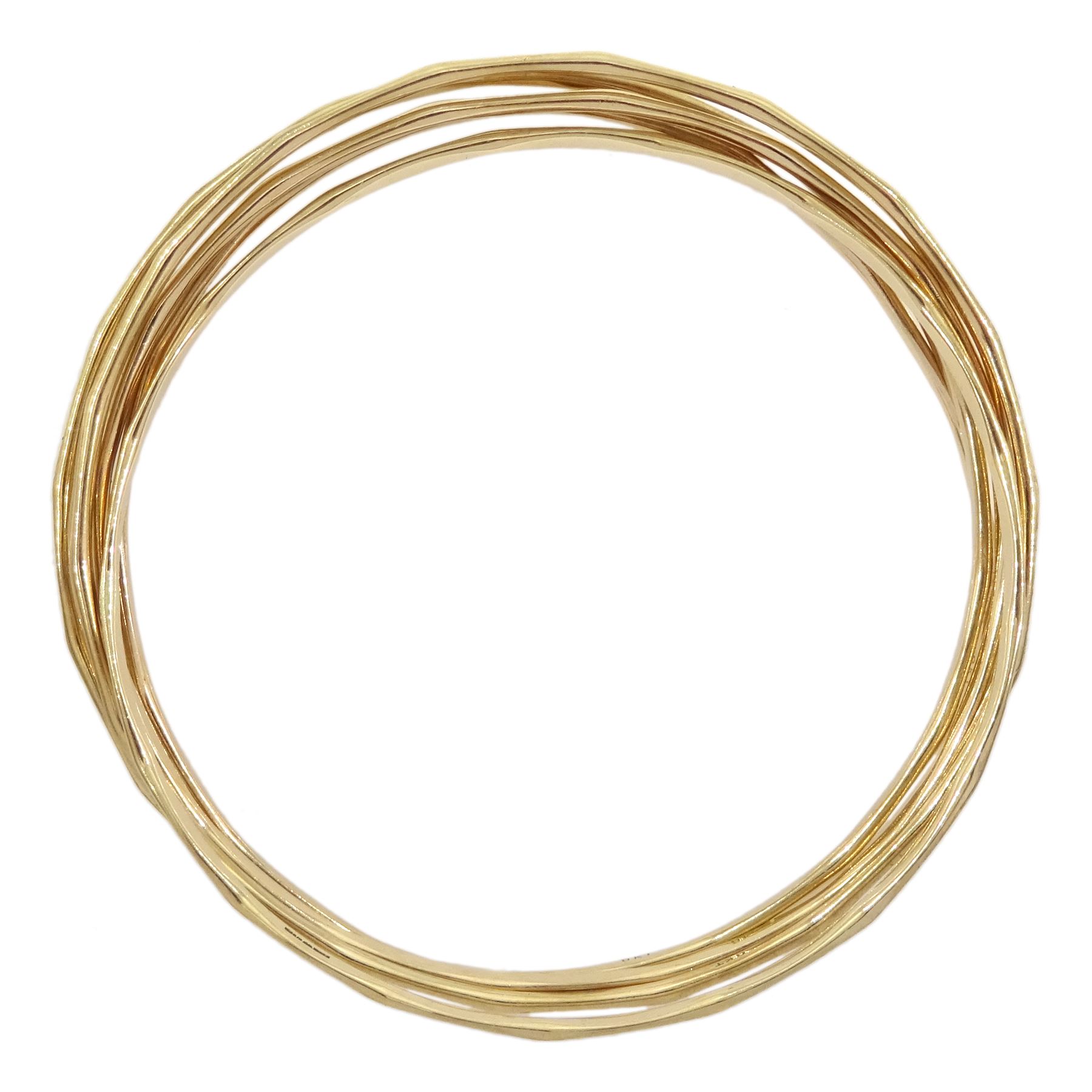 Five gold bangles, all hallmarked 9ct