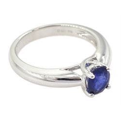 18ct white gold single stone oval cut sapphire ring, hallmarked, sapphire approx 0.90 carat