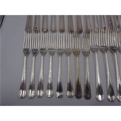 Mappin & Webb Athenian pattern silver cutlery for eight place settings, comprising table forks, silver handled table knives, dessert spoons, dessert forks, silver handled butter knives, soup spoons and teaspoons, hallmarked Mappin & Webb Ltd, Sheffield 1978, contained within anti-tarnish fabric wraps and boxed 