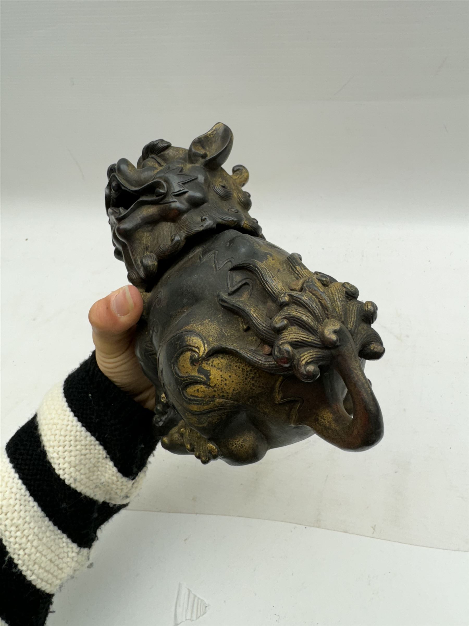 Incense burner modelled as a dog of foo, with hinged head, H15cm