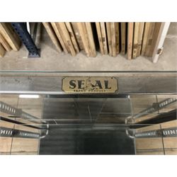 Seal Brand Products - early 20th century glazed shop countertop display cabinet, two sliding doors enclosing single glass adjustable shelf - THIS LOT IS TO BE COLLECTED BY APPOINTMENT FROM THE OLD BUFFER DEPOT, MELBOURNE PLACE, SOWERBY, THIRSK, YO7 1QY