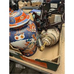 Two Chinese style vases with covers, large Chinese hardwood stand, other ceramics and glass ware and a collection of perfumes and scent bottles