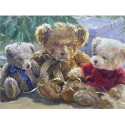 Iris Collett (British 1938-): Christmas Teddy Bears, oil on board signed 31cm x 41cm
Provenance: part of the artist's studio collection