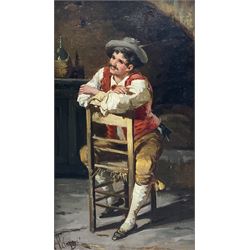 Francesco Peluso (Italian 1836-c1916): Gentleman Seated, oil on panel signed 28cm x 16cm 