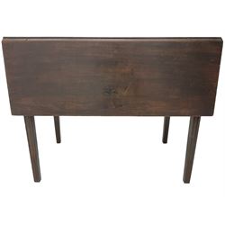 George III mahogany Pembroke table, drop-leaf rectangular top over single drawer, on square tapering moulded supports