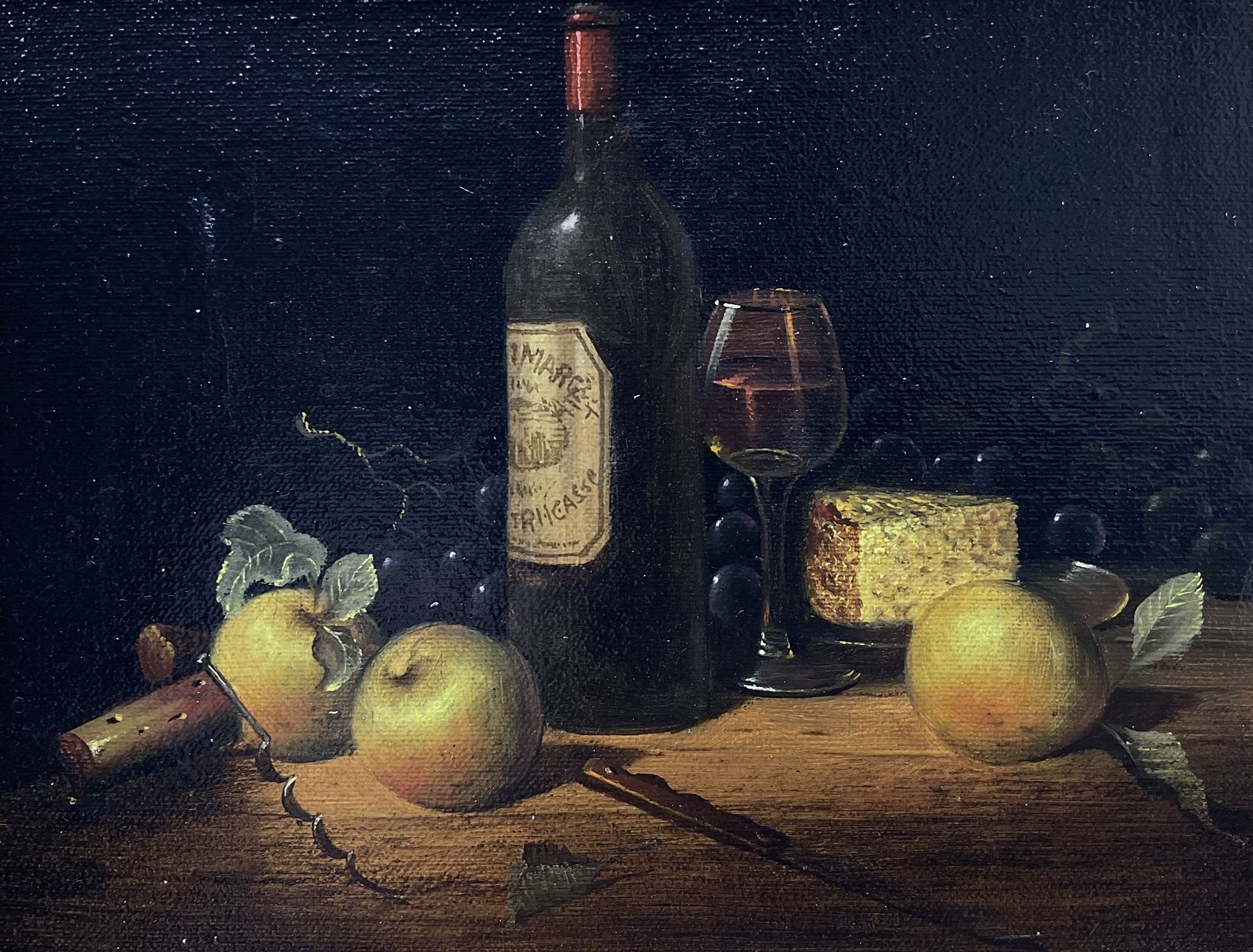 Continental School (20th century): Still Life with Wine, oil on canvas unsigned 18cm x 24cm