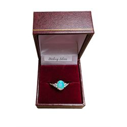 Silver opal and cubic zirconia cluster ring, stamped 925, boxed
