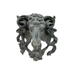 Heavy lead garden ornamental rams head mask, H36cm W31cm