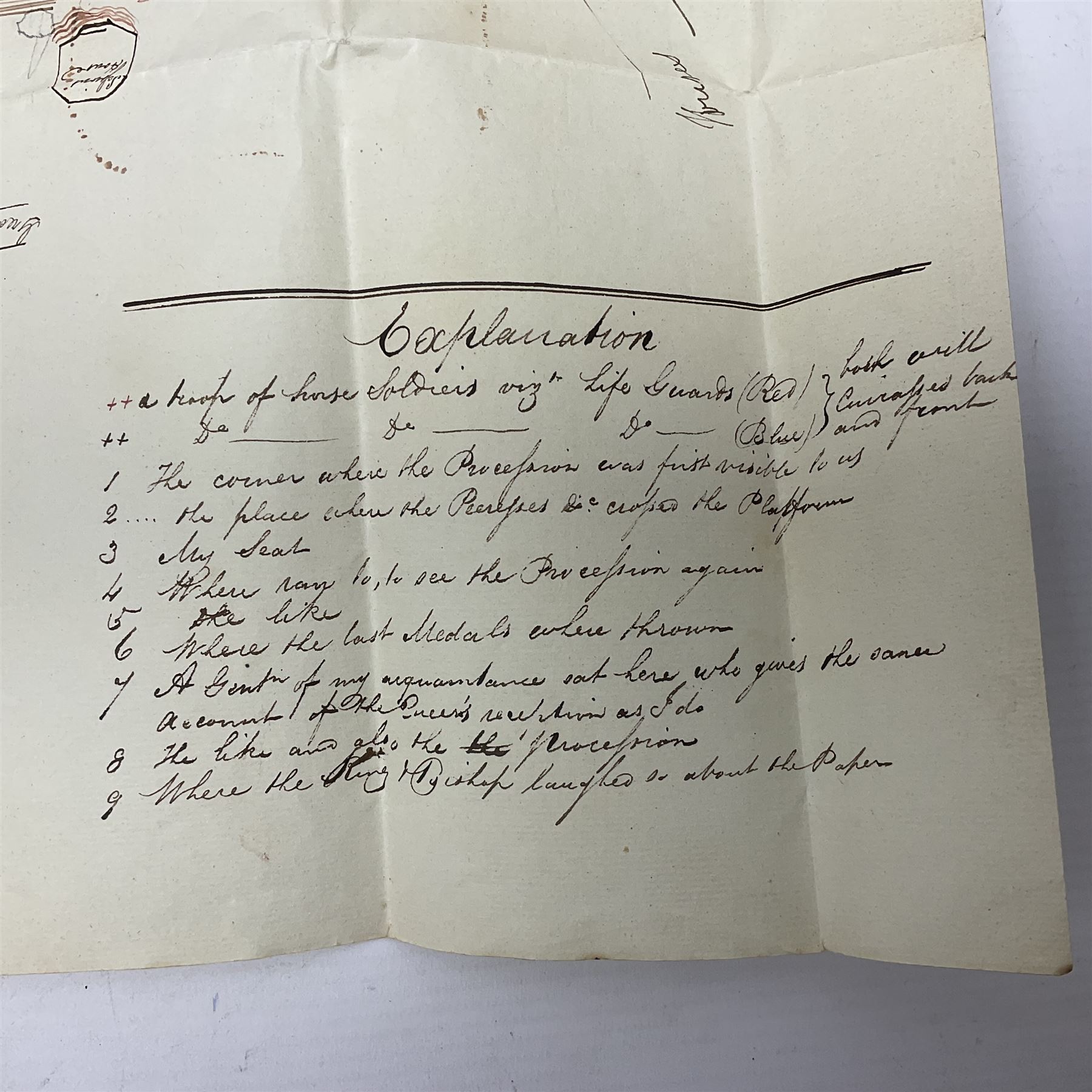 George IV Coronation ephemera, comprising a hand written description of the Coronation Procession as experienced by J.Rivington Hill, sent to his sister Miss Hannah Maria Hill, dated 26th July 1821, a hand drawn map of the Coronation route, probably by the same hand and newspaper cuttings from 1937, relating to the Coronation of George VI, together with a three hand written extracts of William Pitts speech in support of William Wilberforce on the abolition of slavery in 1792, taken from two books, including Life of the Right Honourable William Pitt, by Philip Henry Stanhope and a printed copy of the 'Memoir of the Late Henry Park Esq Surgeon of Liverpool'