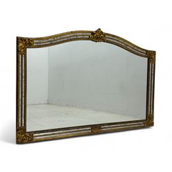 Contemporary giltwood overmantel mirror, serpentine frame with decorative mirrored panels,...