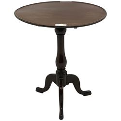 19th century mahogany tripod table, circular dished top on vasiform pedestal, three out-splayed supports 