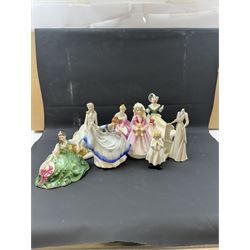 Fourteen Royal Doulton figures, including Sara HN2265, Summertime HN3137, Coralie HN2307, Janine HN2461  