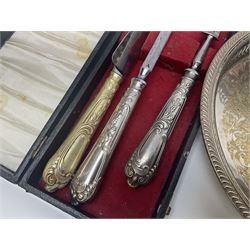 Collection of silver plate, to include pedestal dish, candle sticks, tea service etc  