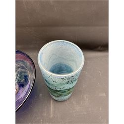 Gozo glass vase of cylindrical form, together with Millrace glass bowl, vase H20cm