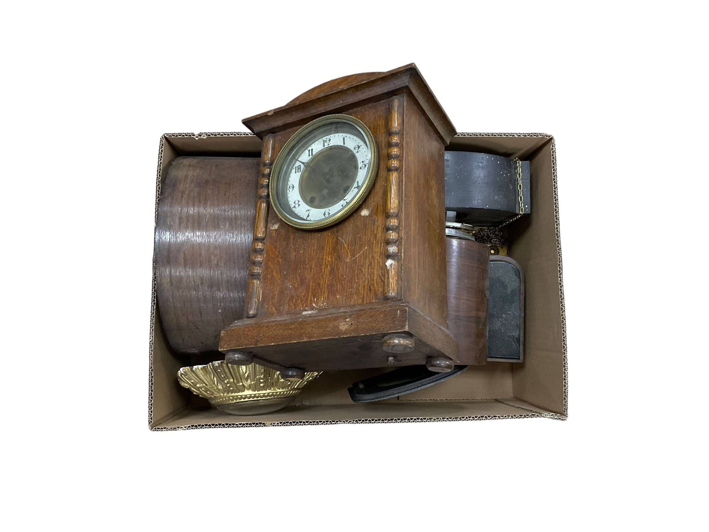 Four 20th century mantle clocks and a quartz wall clock