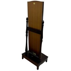 Stag Minstrel - mahogany cheval dressing mirror, arched top above full-length glass plate, supported by turned uprights with finials, on rectangular base with bracket feet 