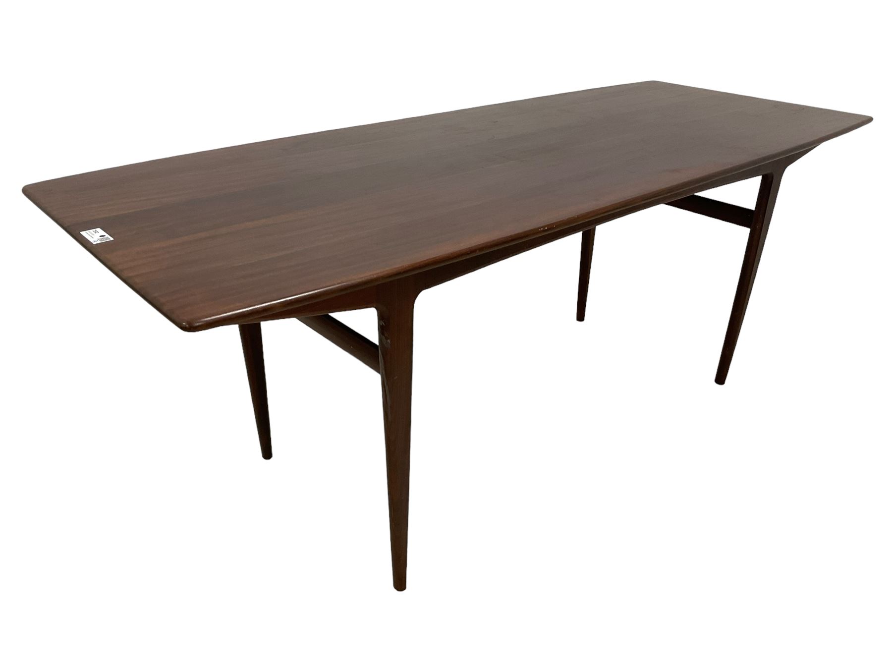 John Herbert for A Younger - mid-20th century teak dining table, curved rectangular top on tapering supports 