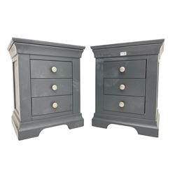 Cotswold - pair of anthracite grey painted three bedside chests, fitted with three drawers