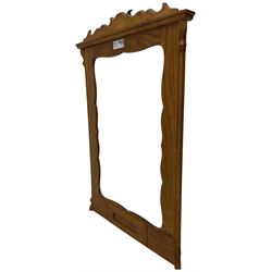 Elm wall hanging mirror, shaped pediment over plain mirror plate