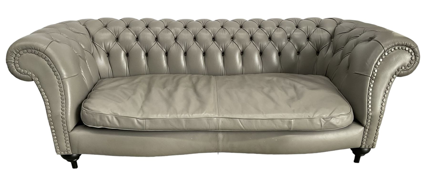 Three seat Chesterfield sofa, upholstered in grey buttoned leather