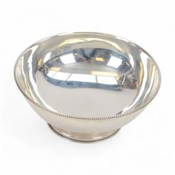 Modern silver bowl, of circular form with beaded rim, upon stepped circular foot, hallmark...