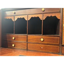 Georgian mahogany bureau, moulded fall front enclosing cupboard, small drawers, pigeonholes and inset writing surface, fitted with four long graduating cock-beaded drawers, on splayed bracket feet 