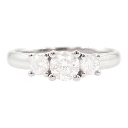 9ct white gold three stone diamond ring, hallmarked, total diamond weight 0.50 carat