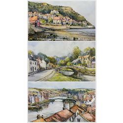 John Freeman (British 1942-): 'Across Whitby' 'Sandsend' and 'Runswick Bay' three prints 22cm x 30cm (3)