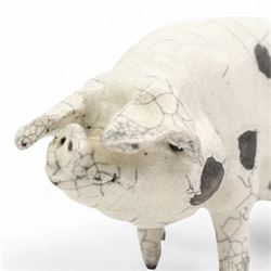 Raku fired model of a pig, in the style of Lawson C Rudge, unsigned, L24cm 