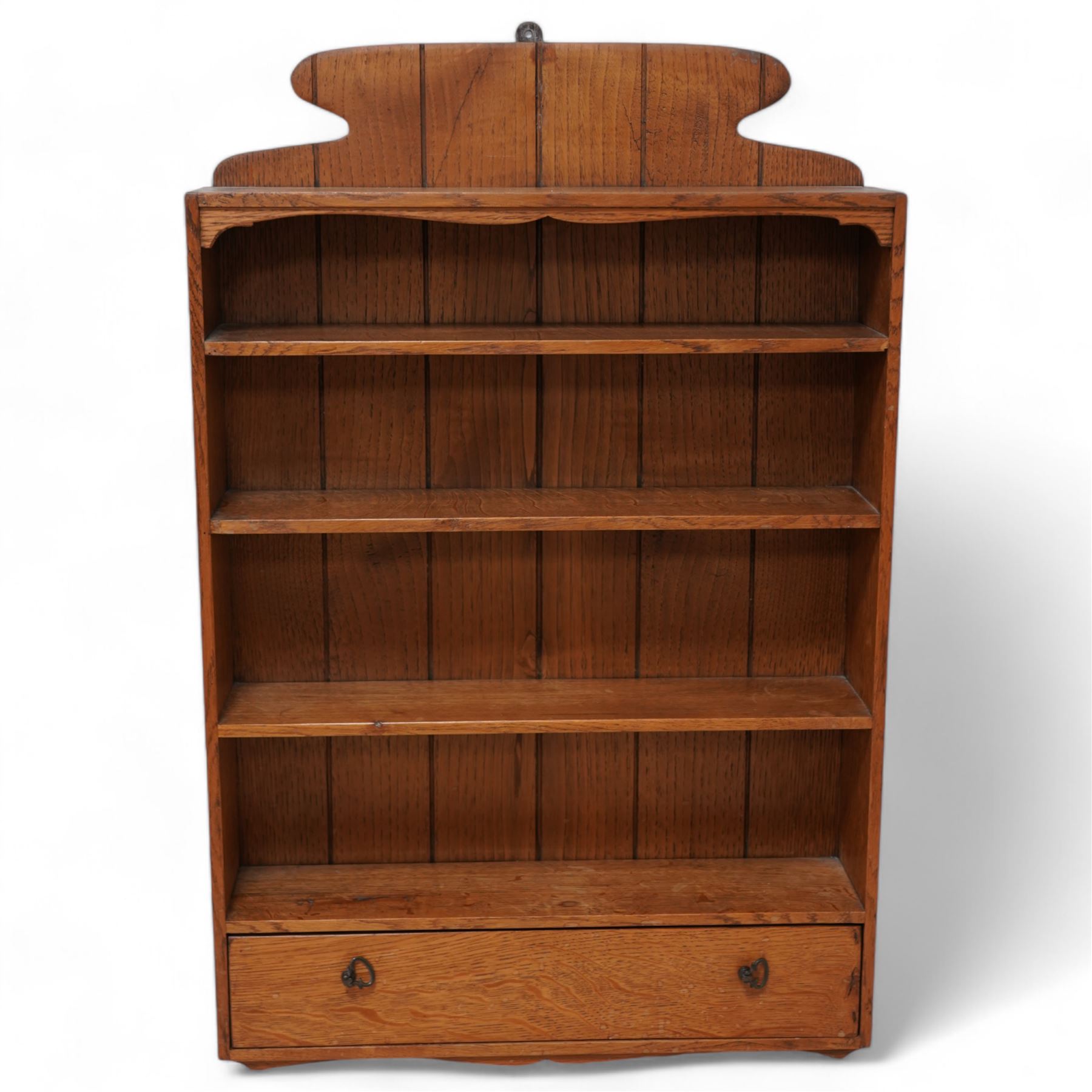 Early 20th century oak wall shelf fitted with single drawer 