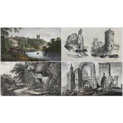 Francis Nicholson (British 1753-1844): Whitby, Knaresborough, Ripon, Aysgill Force, et al., collection of early 19th century engravings and lithographs, each mounted and housed in a bespoke folder