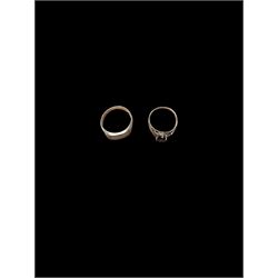 Two 9ct gold stone set rings, including diamond signet ring and a smoky quartz ring, both hallmarked